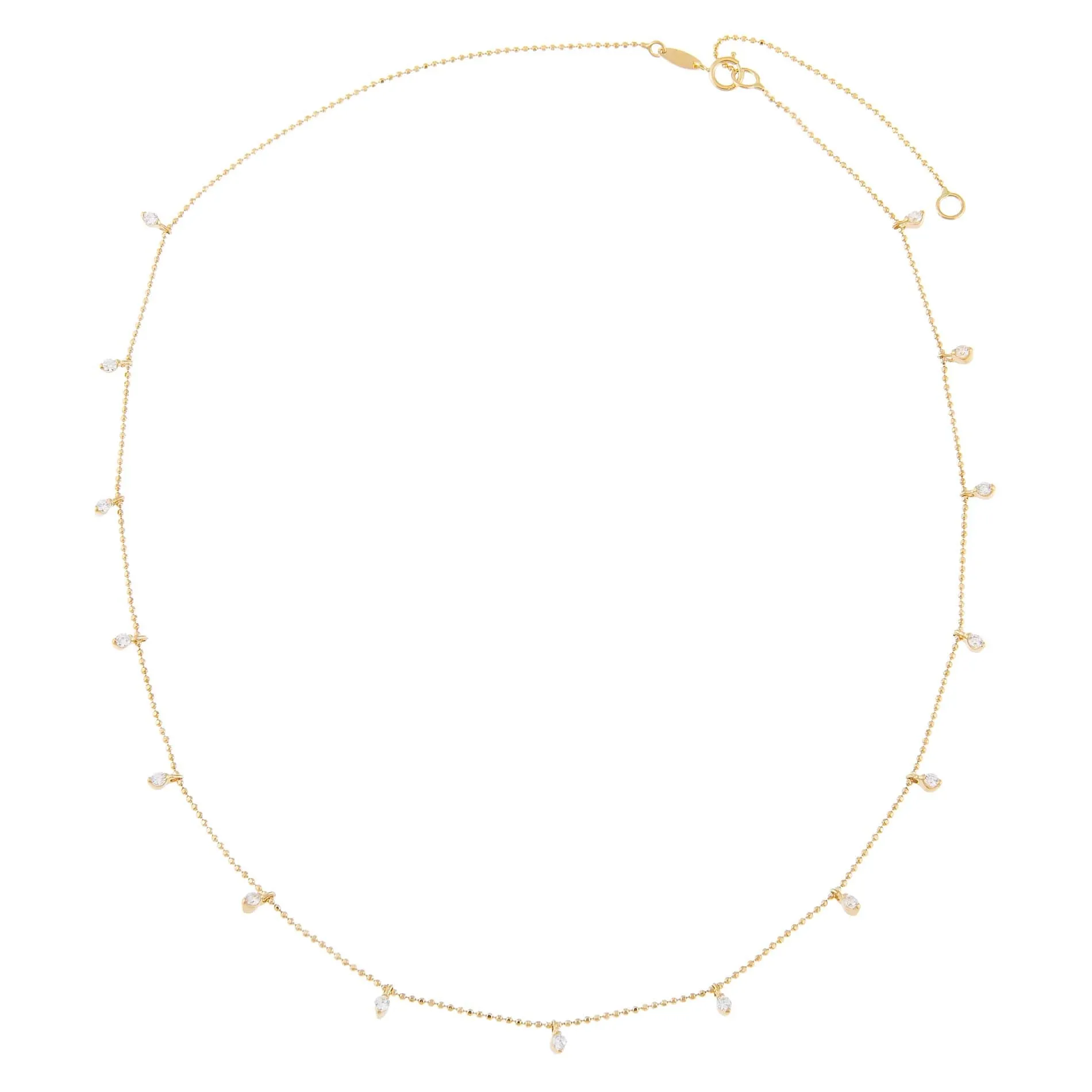 Dangling CZ Bead Chain Necklace 14K