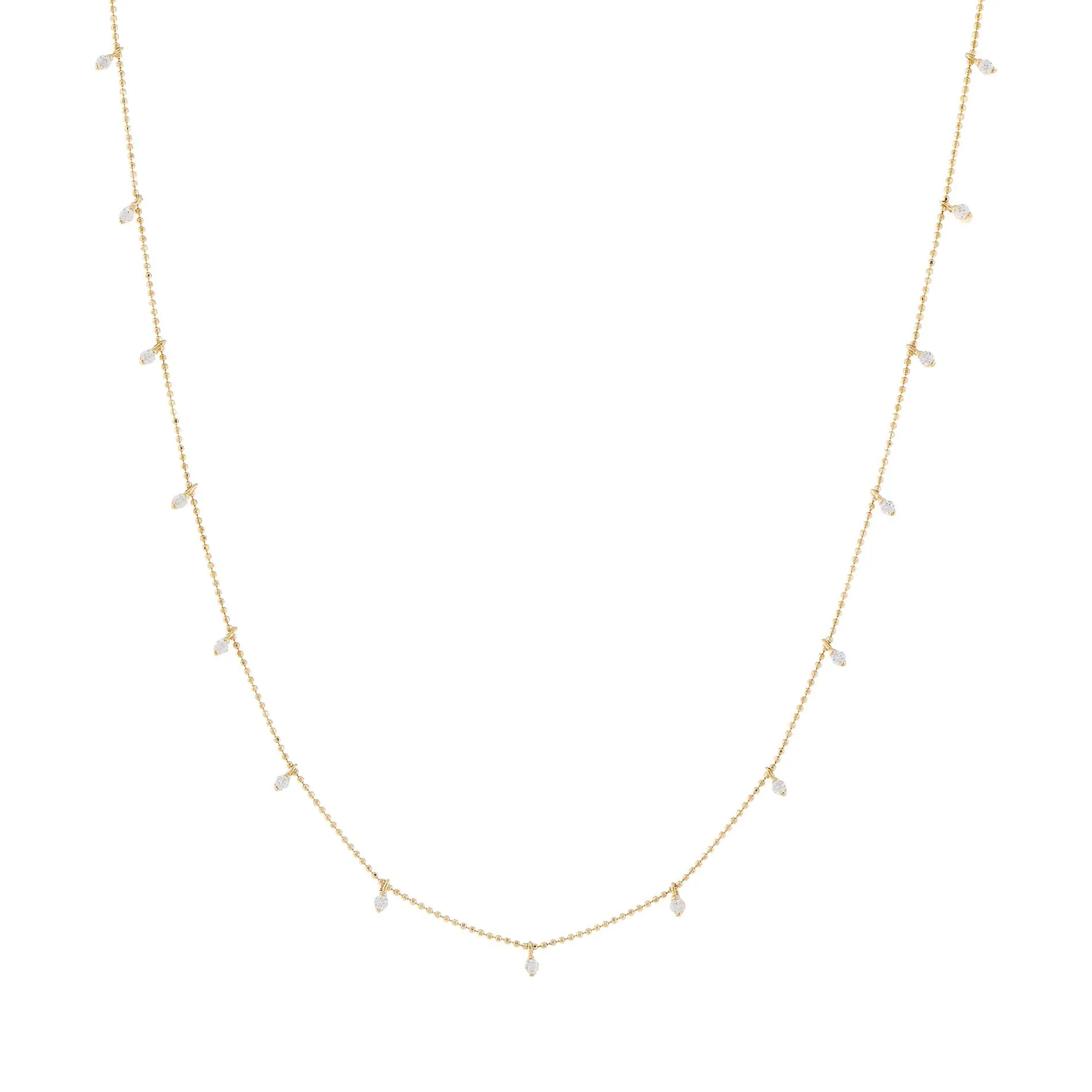 Dangling CZ Bead Chain Necklace 14K