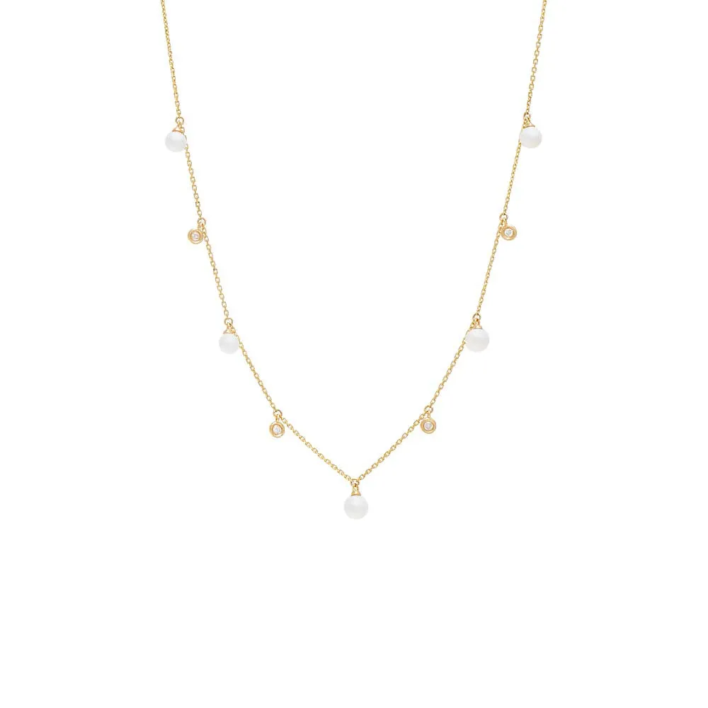 Dangling Diamond Bezel X Pearl Necklace 14K