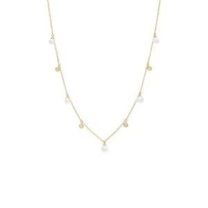 Dangling Diamond Bezel X Pearl Necklace 14K