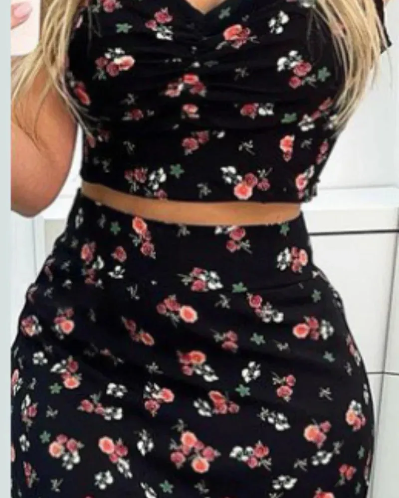 Dark Floral Summer Top & Split Beach Dress