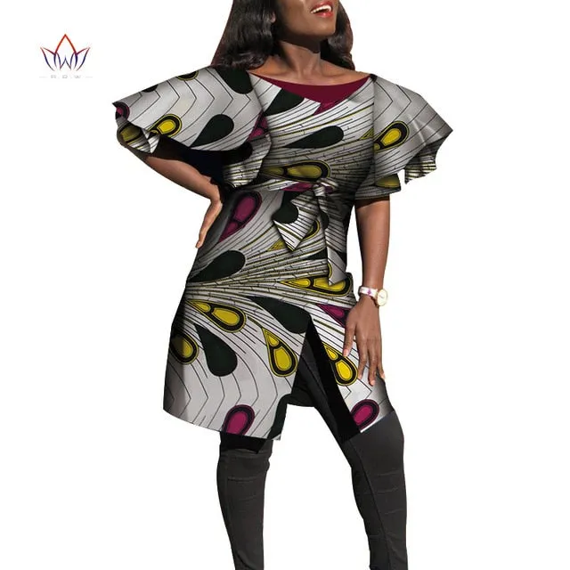 Dashiki African Dresses for Women Bazin Riche Big Ruffle Sleeve African Dresses Ankara Fashion Elegant African Clothing