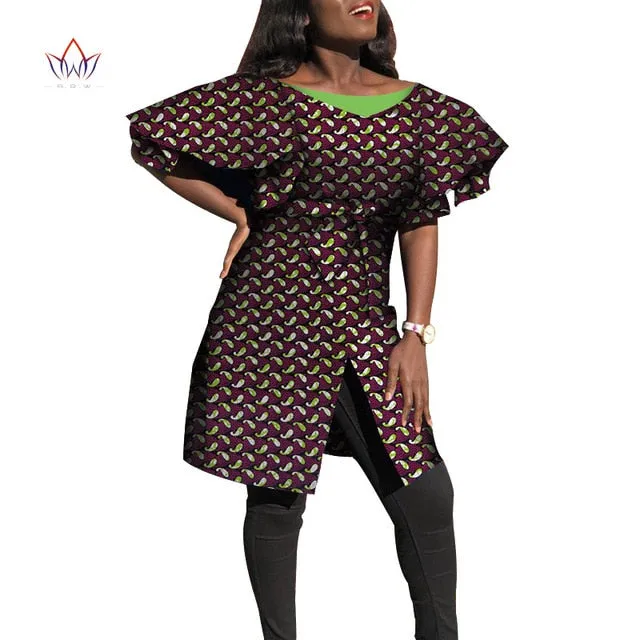Dashiki African Dresses for Women Bazin Riche Big Ruffle Sleeve African Dresses Ankara Fashion Elegant African Clothing
