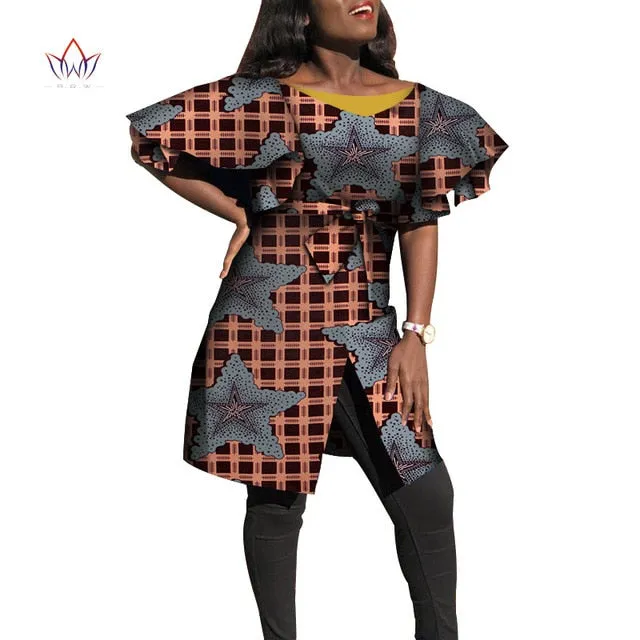 Dashiki African Dresses for Women Bazin Riche Big Ruffle Sleeve African Dresses Ankara Fashion Elegant African Clothing