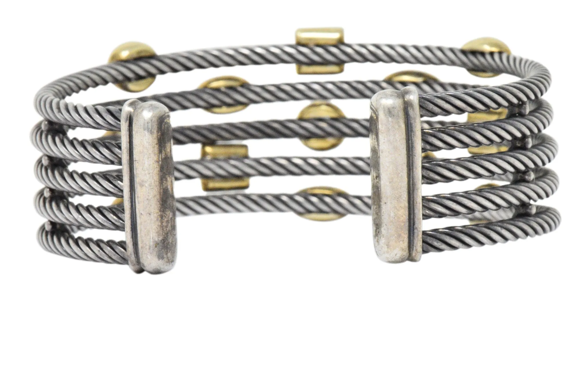 David Yurman Turquoise Blue Topaz Iolite Sterling Silver 18 Karat Gold Confetti Cuff Bracelet