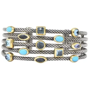 David Yurman Turquoise Blue Topaz Iolite Sterling Silver 18 Karat Gold Confetti Cuff Bracelet