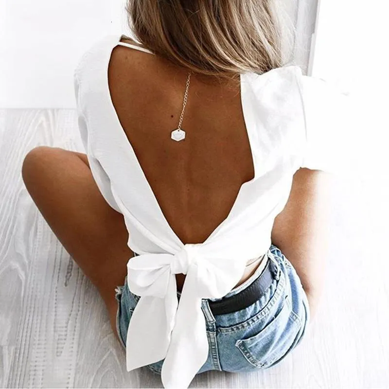 Deep V-Neck Backless Shirt