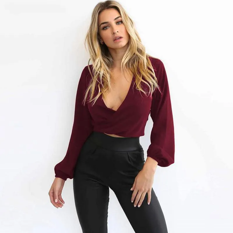 Deep V-Neck Backless Shirt