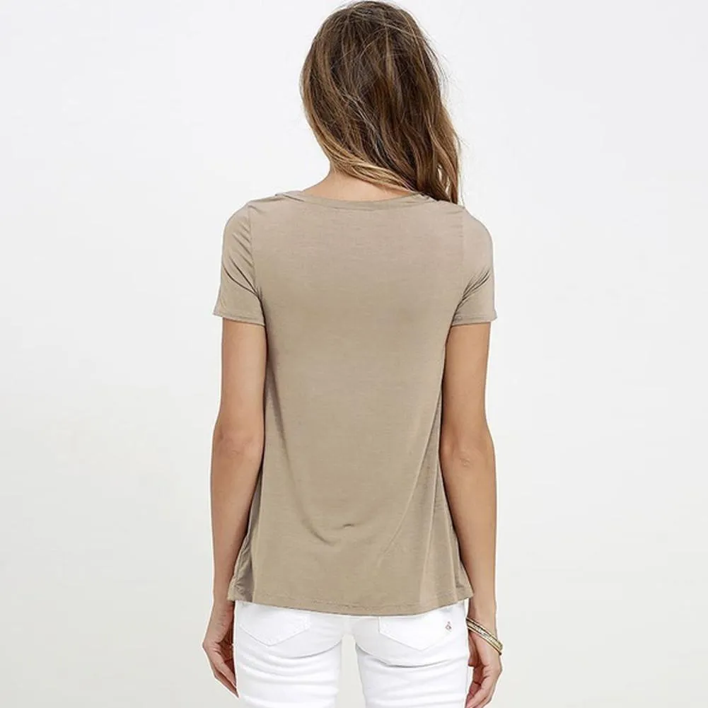 Deep V-Neck Lace-Up T-Shirt