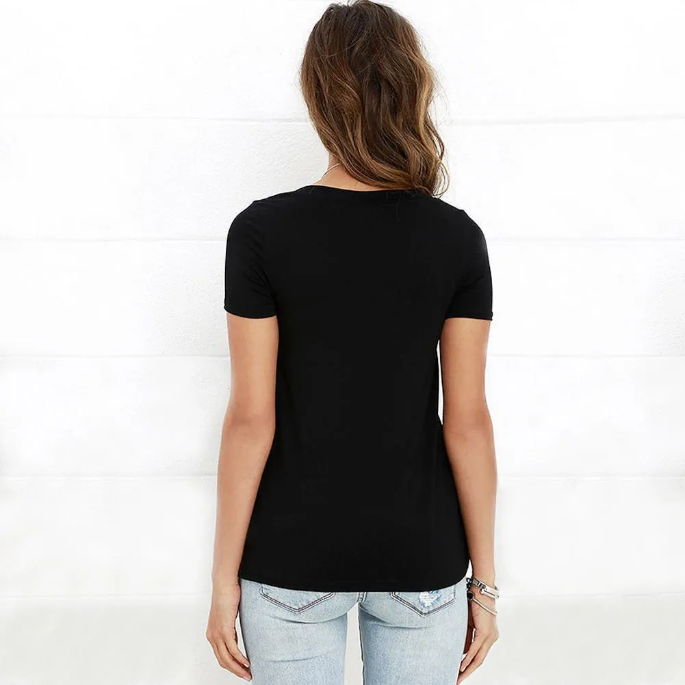 Deep V-Neck Lace-Up T-Shirt