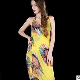 Deep V Wrap Chiffon Swimwear Bikini Cover Up  Strap   Flower  Sarong Beach Dress  Shawl  Scarf Free Shipping