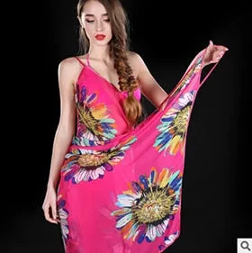 Deep V Wrap Chiffon Swimwear Bikini Cover Up  Strap   Flower  Sarong Beach Dress  Shawl  Scarf Free Shipping