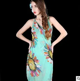 Deep V Wrap Chiffon Swimwear Bikini Cover Up  Strap   Flower  Sarong Beach Dress  Shawl  Scarf Free Shipping