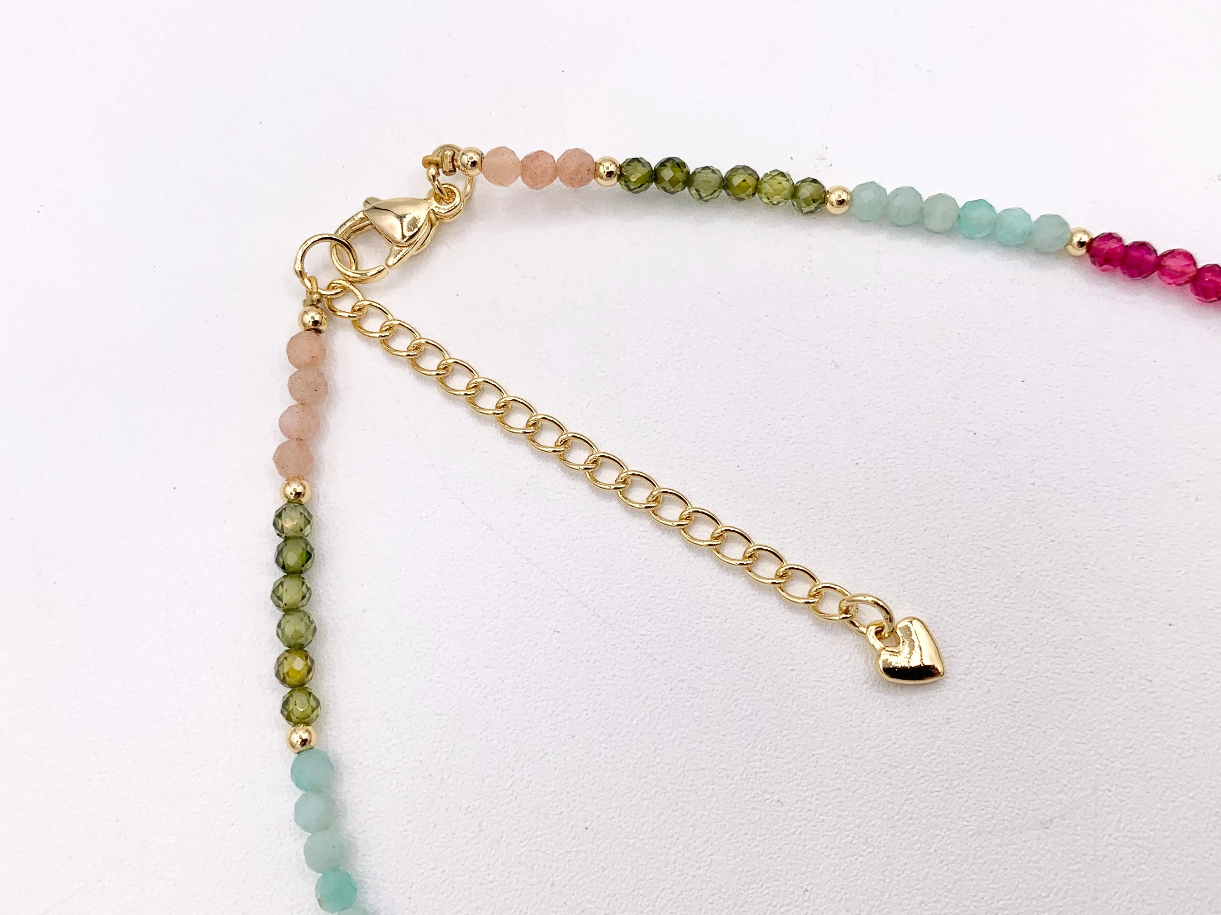 Delicate Assorted Hand Cut Stone Beaded Necklace 18K Gold Plated Copper Findings Cute Finished Necklace 16" 1 PC