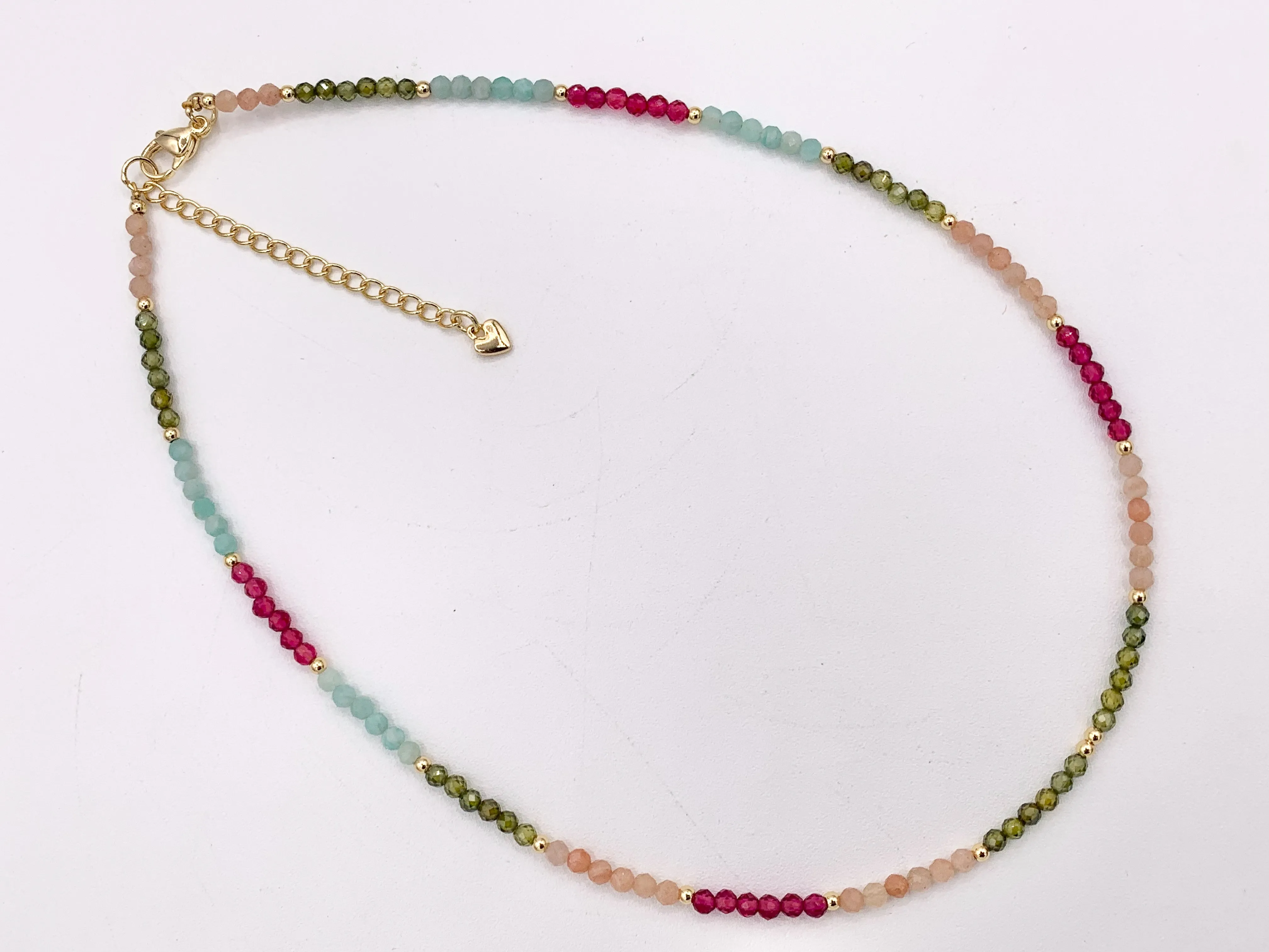Delicate Assorted Hand Cut Stone Beaded Necklace 18K Gold Plated Copper Findings Cute Finished Necklace 16" 1 PC