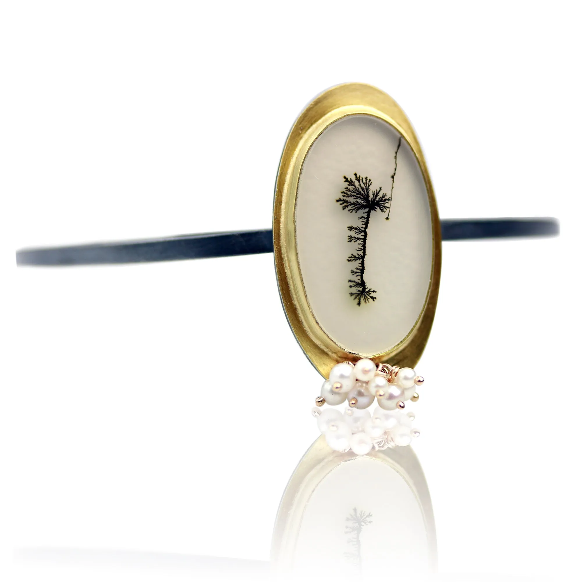 Dendritic Agate Cuff with Pearl Cluster