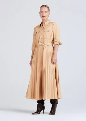 Derek Lam 10 Crosby - Kenza Long Sleeve Pleated Shirt Dress - Limestone