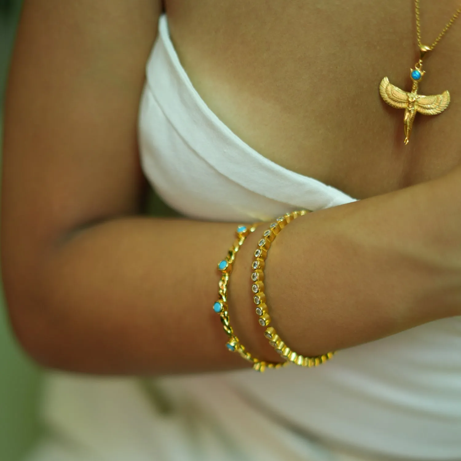 Diamond & Gold Dainty Bangle Bracelet