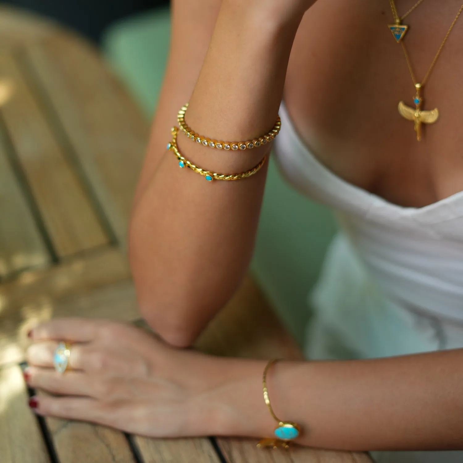 Diamond & Gold Dainty Bangle Bracelet