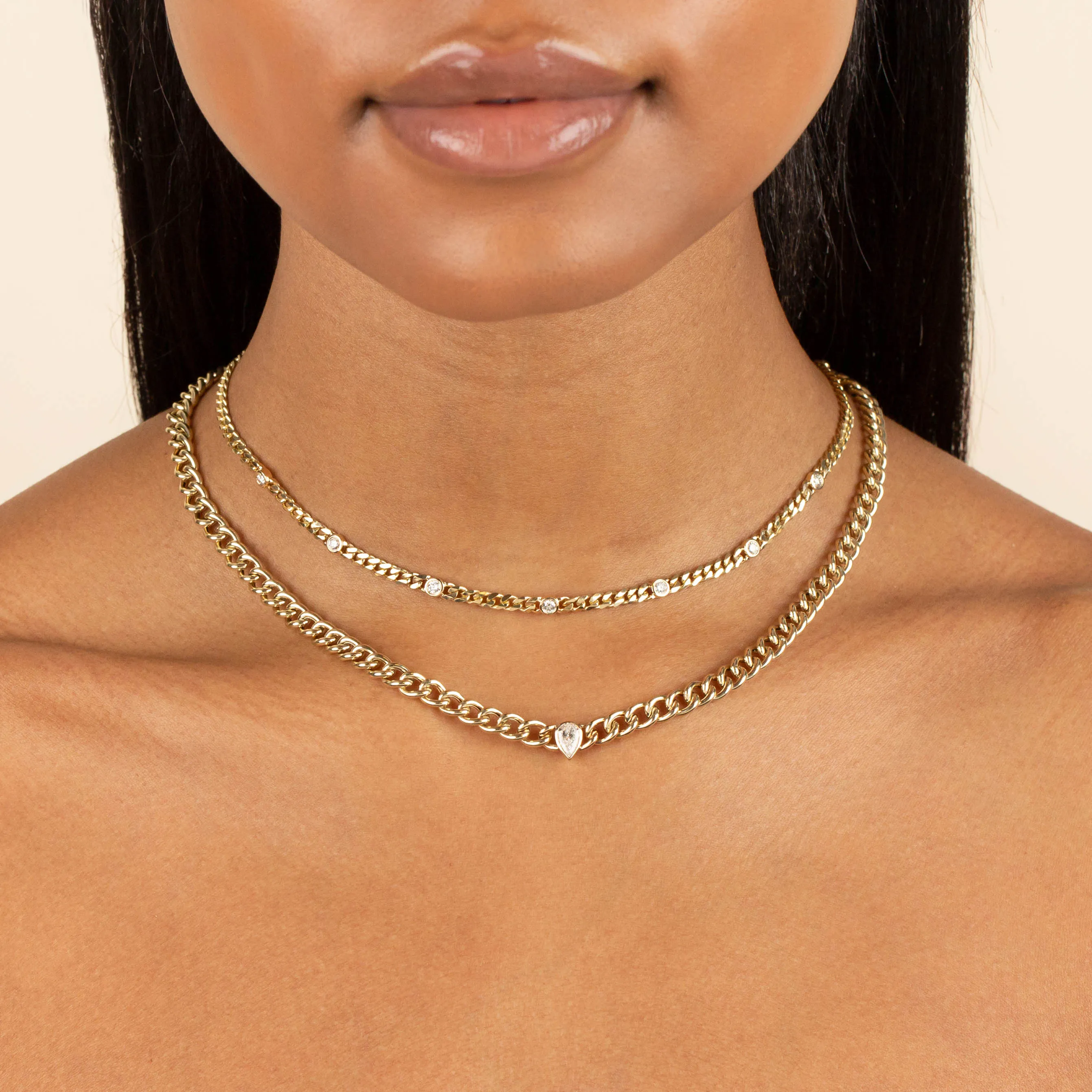 Diamond Bezel Cuban Necklace 14K