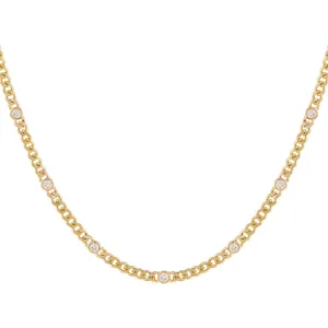 Diamond Bezel Cuban Necklace 14K