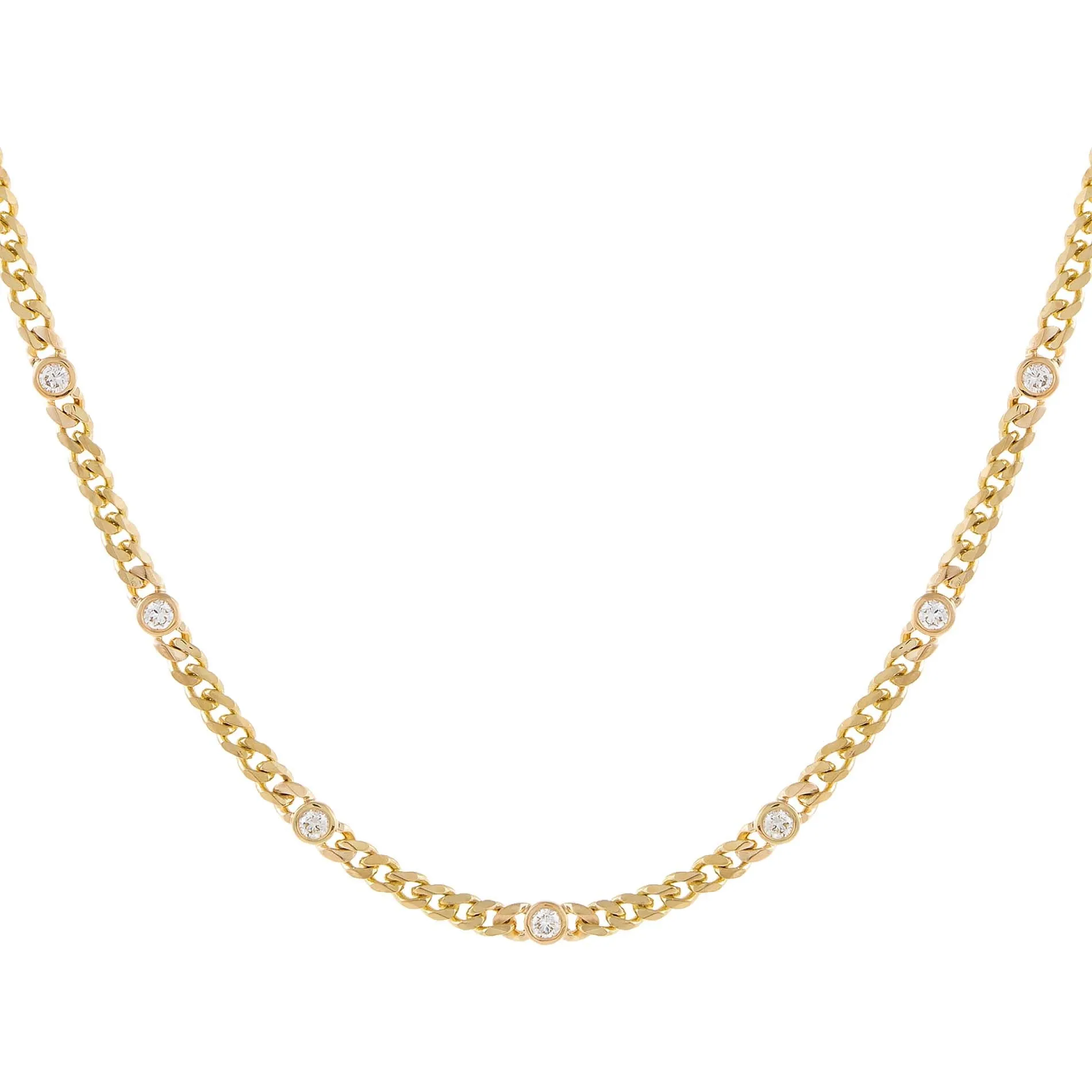 Diamond Bezel Cuban Necklace 14K