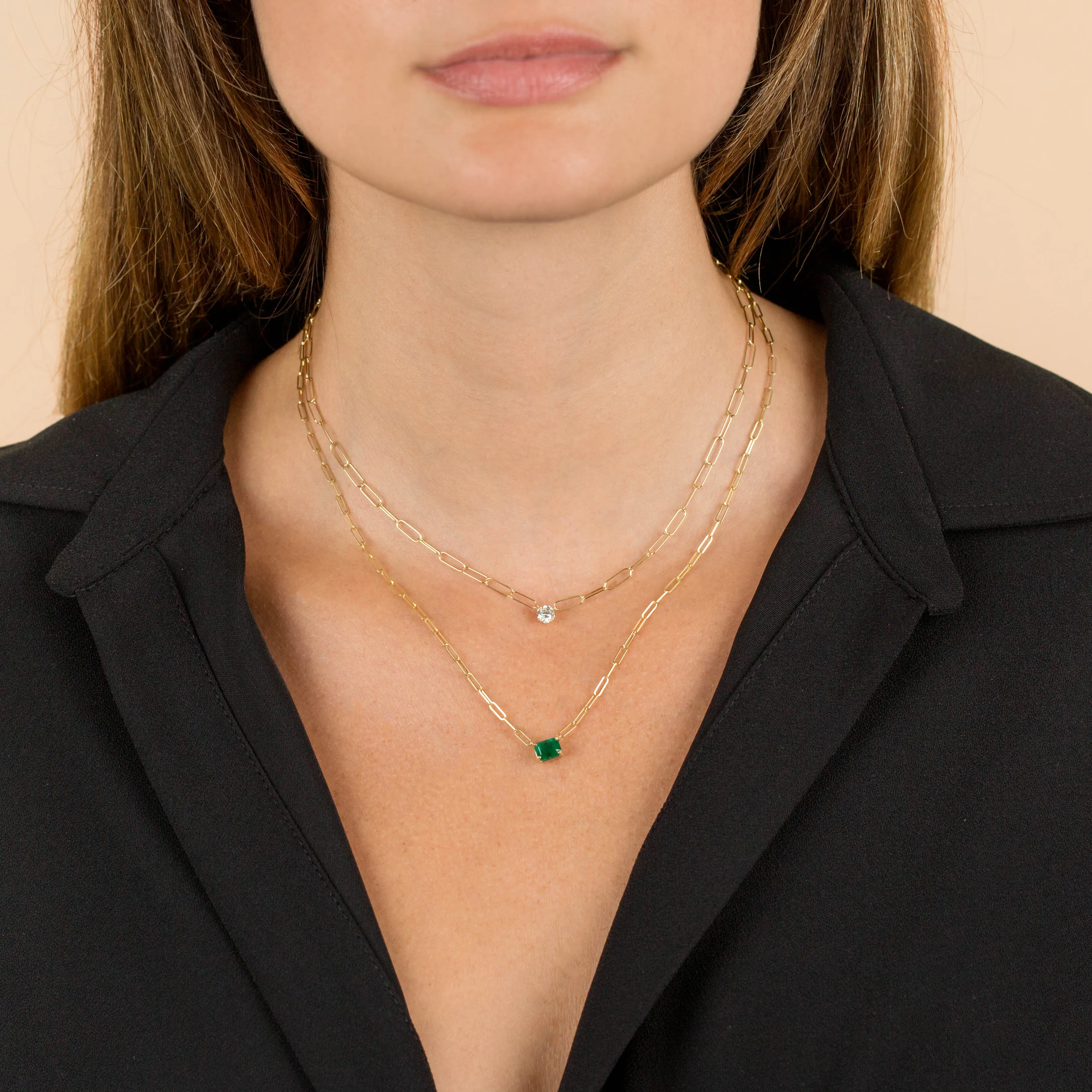 Diamond Emerald Link Necklace 14K
