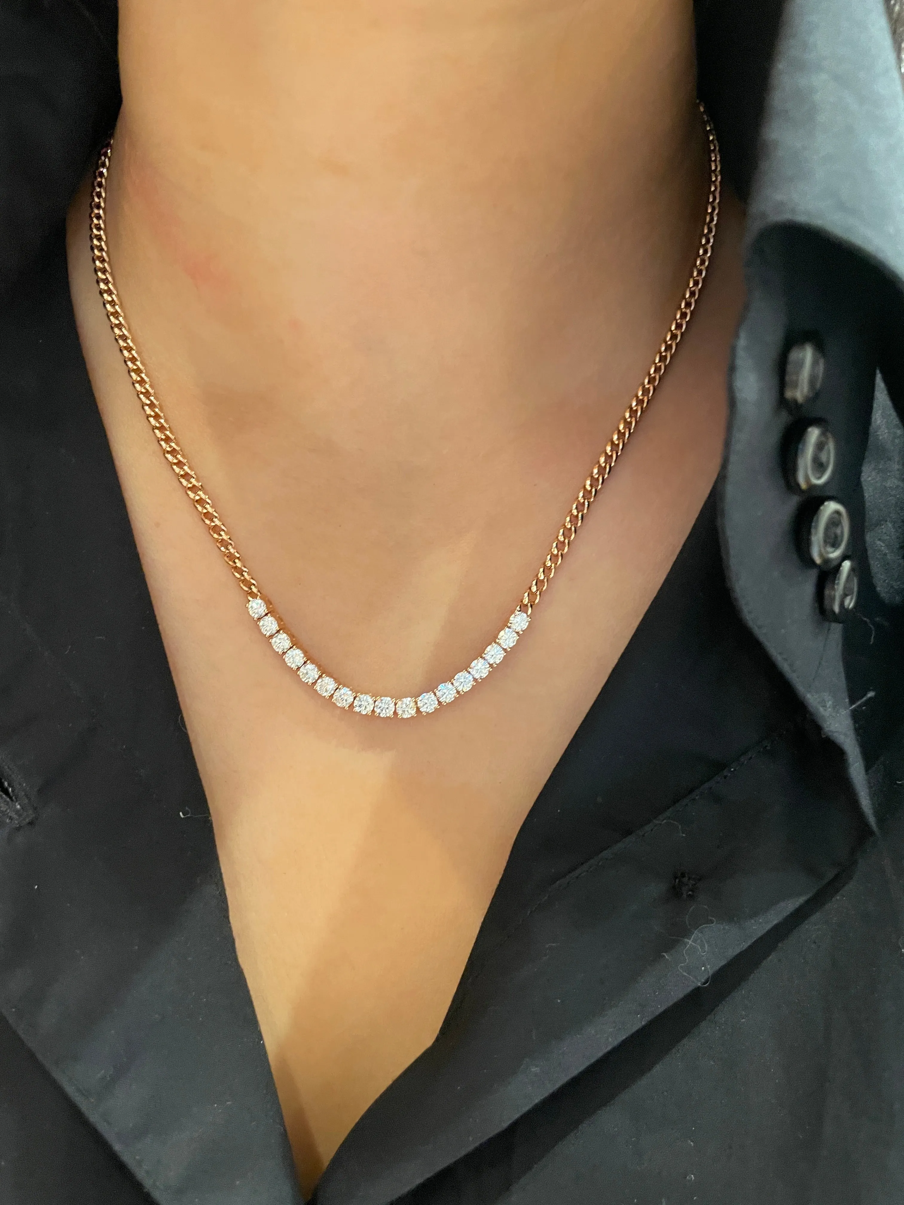 Diamond Line & Cuban Link Necklace