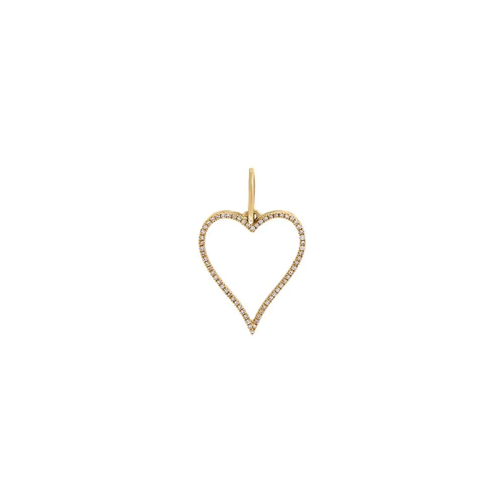 Diamond Pave Open Heart Necklace Charm 14K