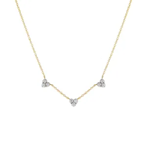 Diamond Triple Cluster Heart Necklace 14K