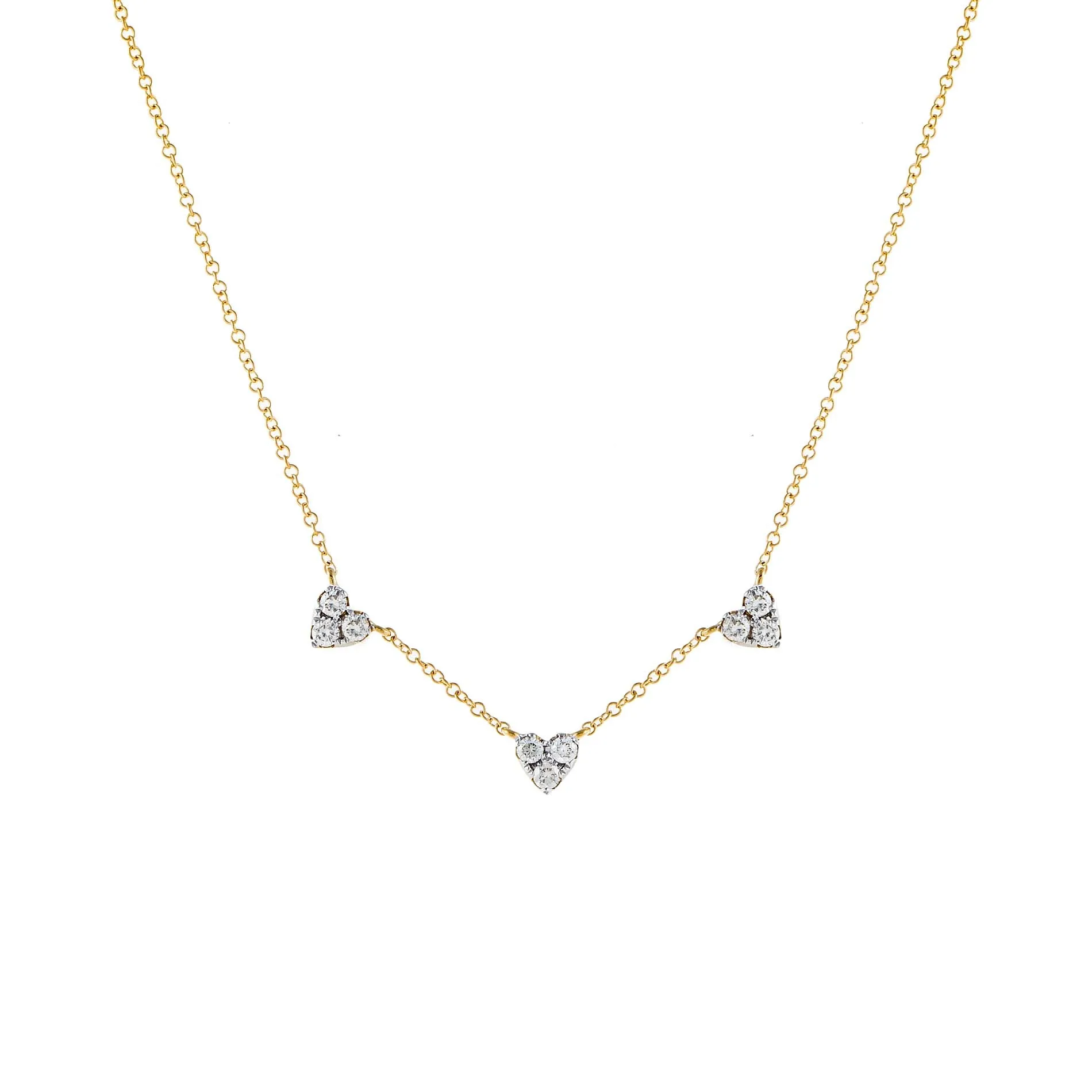 Diamond Triple Cluster Heart Necklace 14K