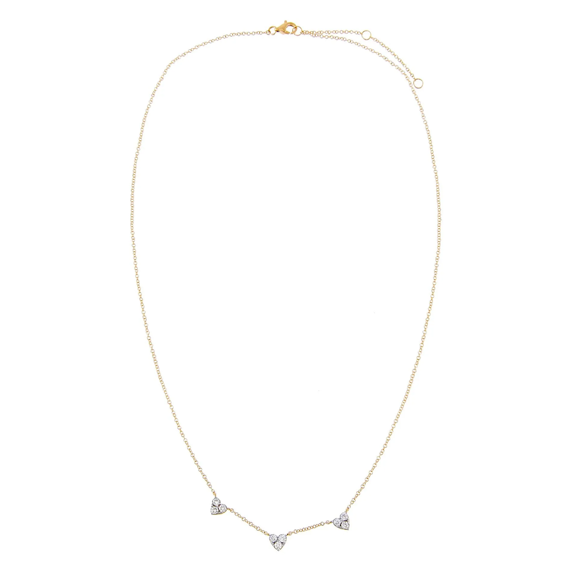 Diamond Triple Cluster Heart Necklace 14K