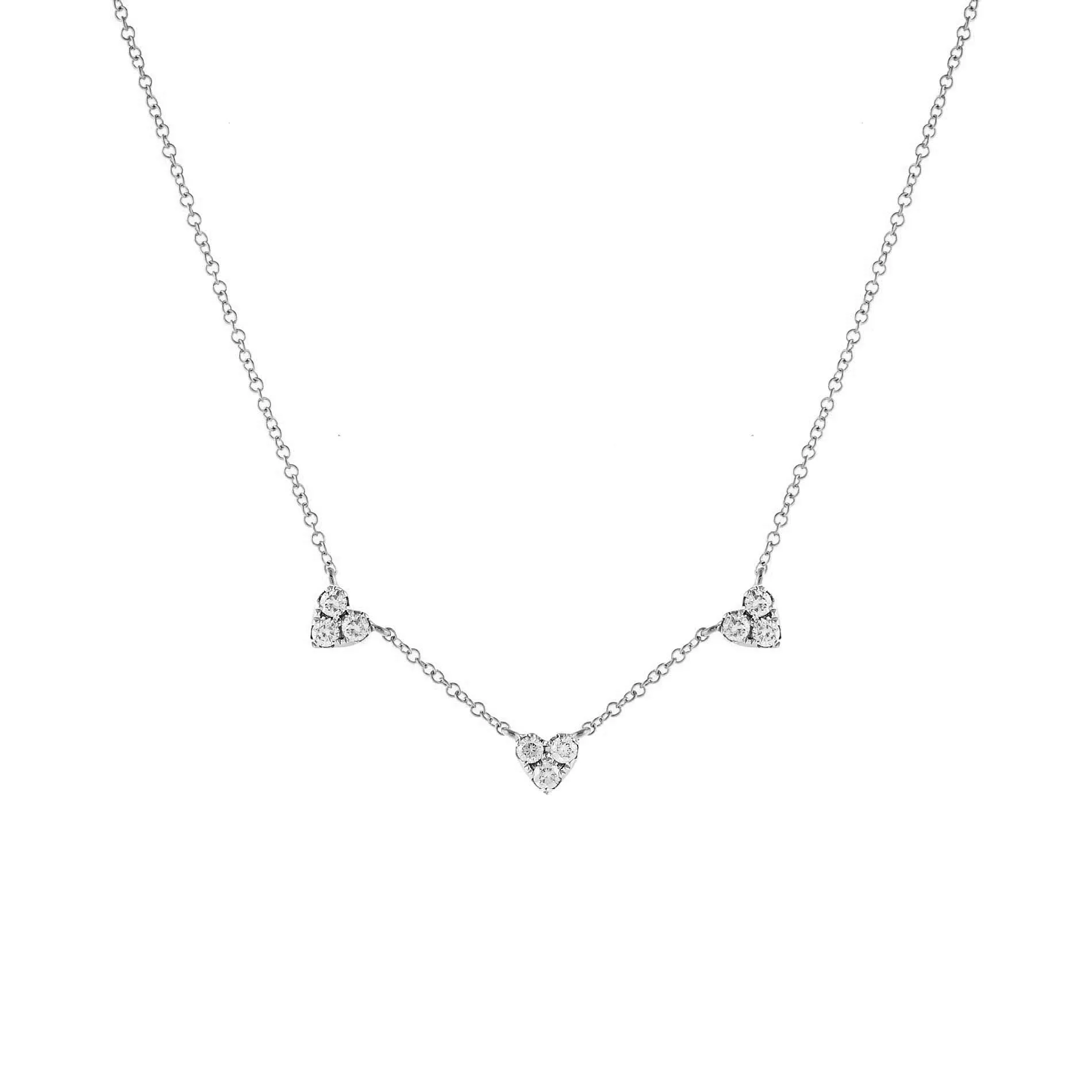 Diamond Triple Cluster Heart Necklace 14K