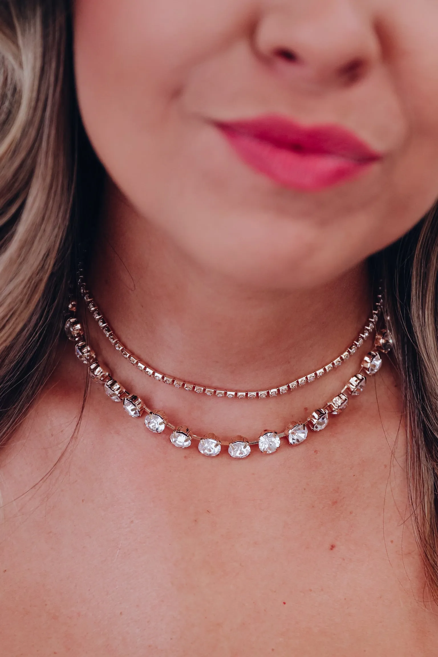 Dianna Rhinestone Layered Necklace - Gold