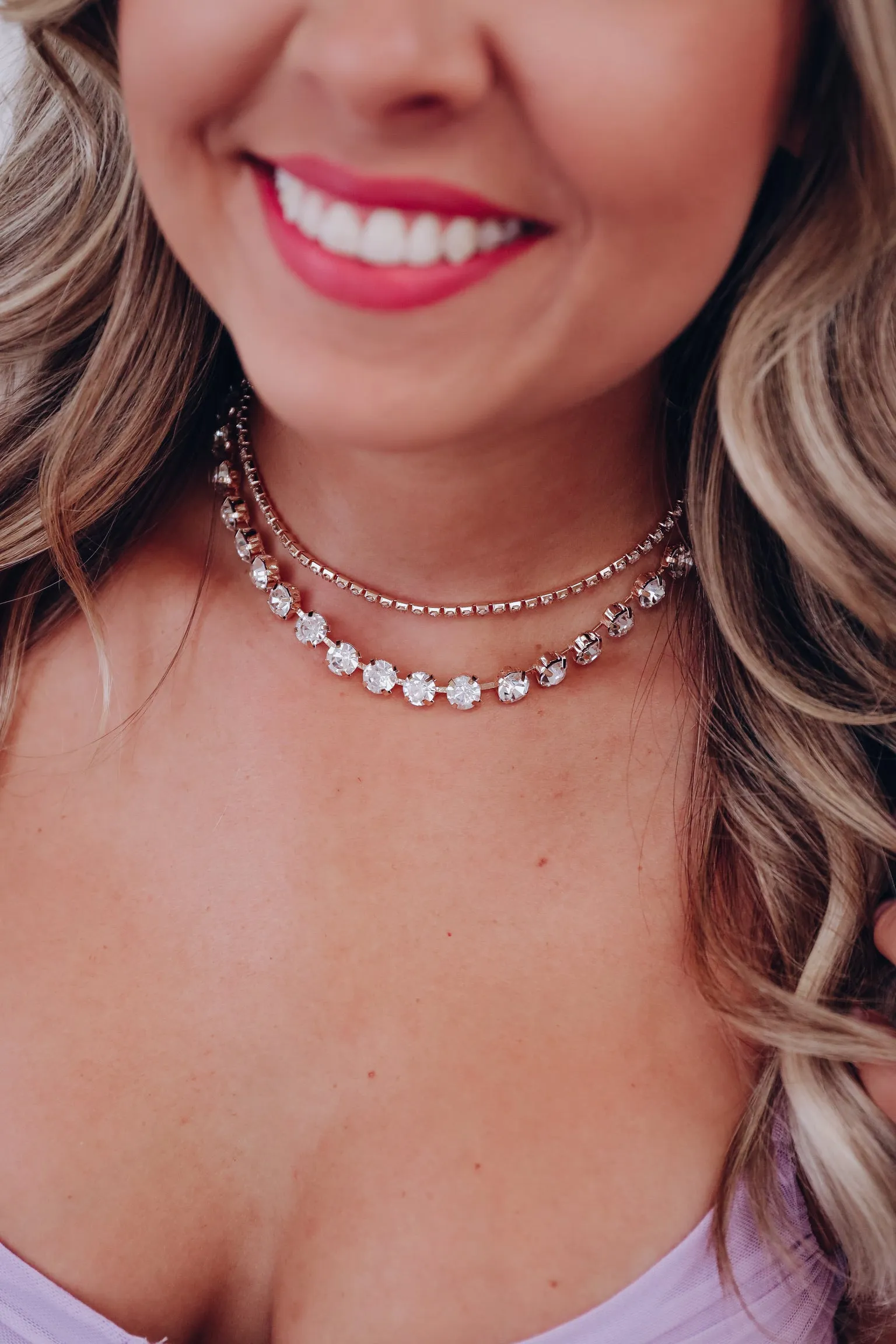 Dianna Rhinestone Layered Necklace - Gold