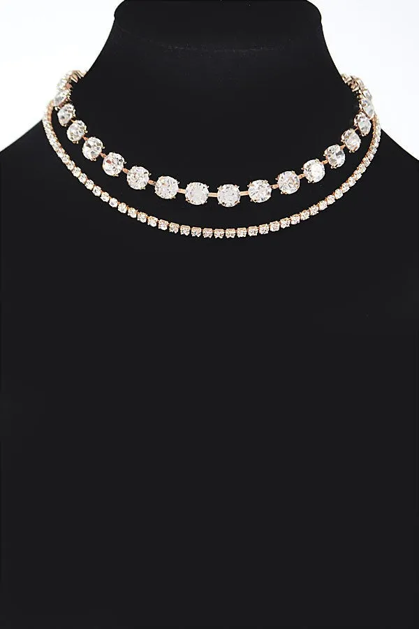 Dianna Rhinestone Layered Necklace - Gold