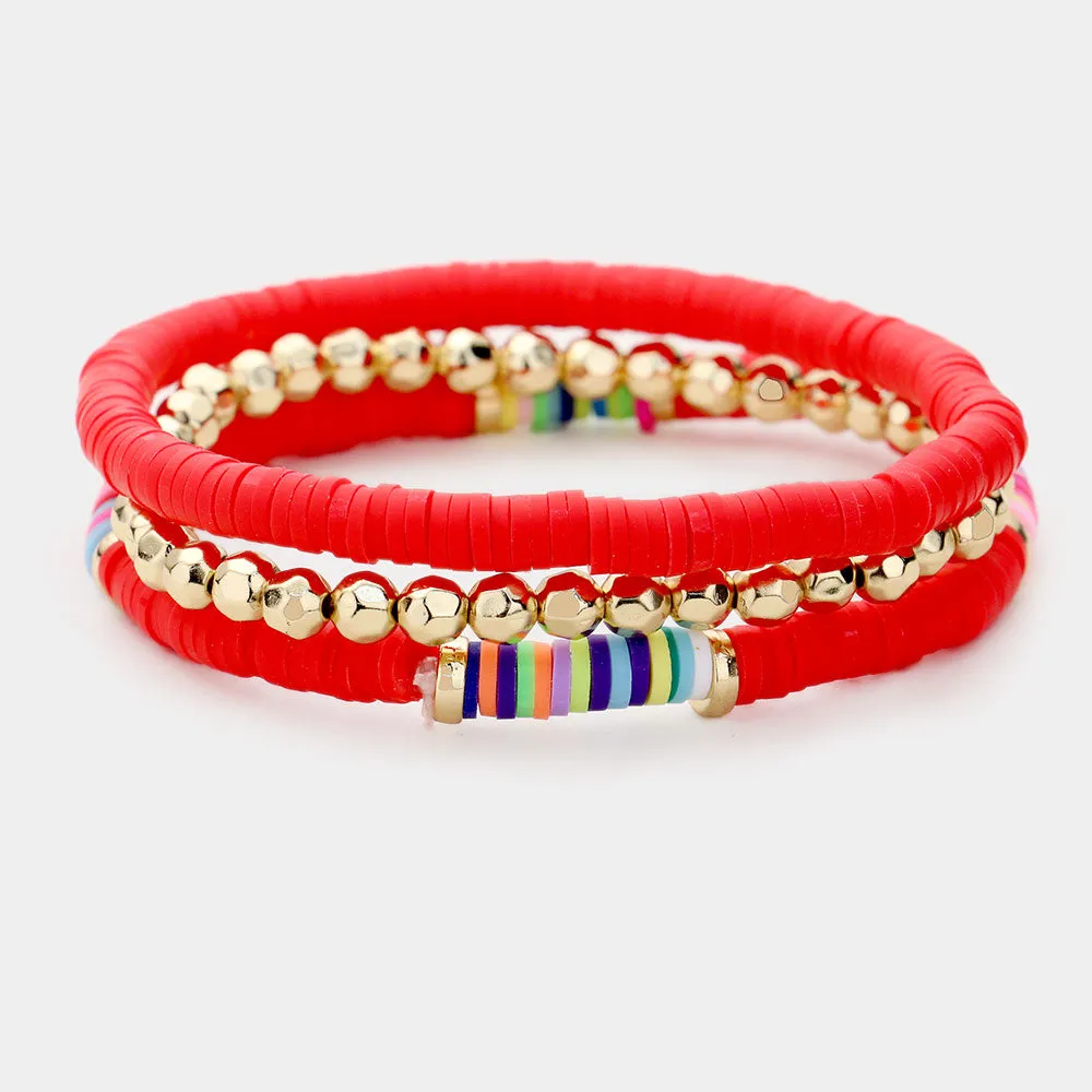 Disc Bead Gold Ball Layered Stretch Bracelet 3PCS