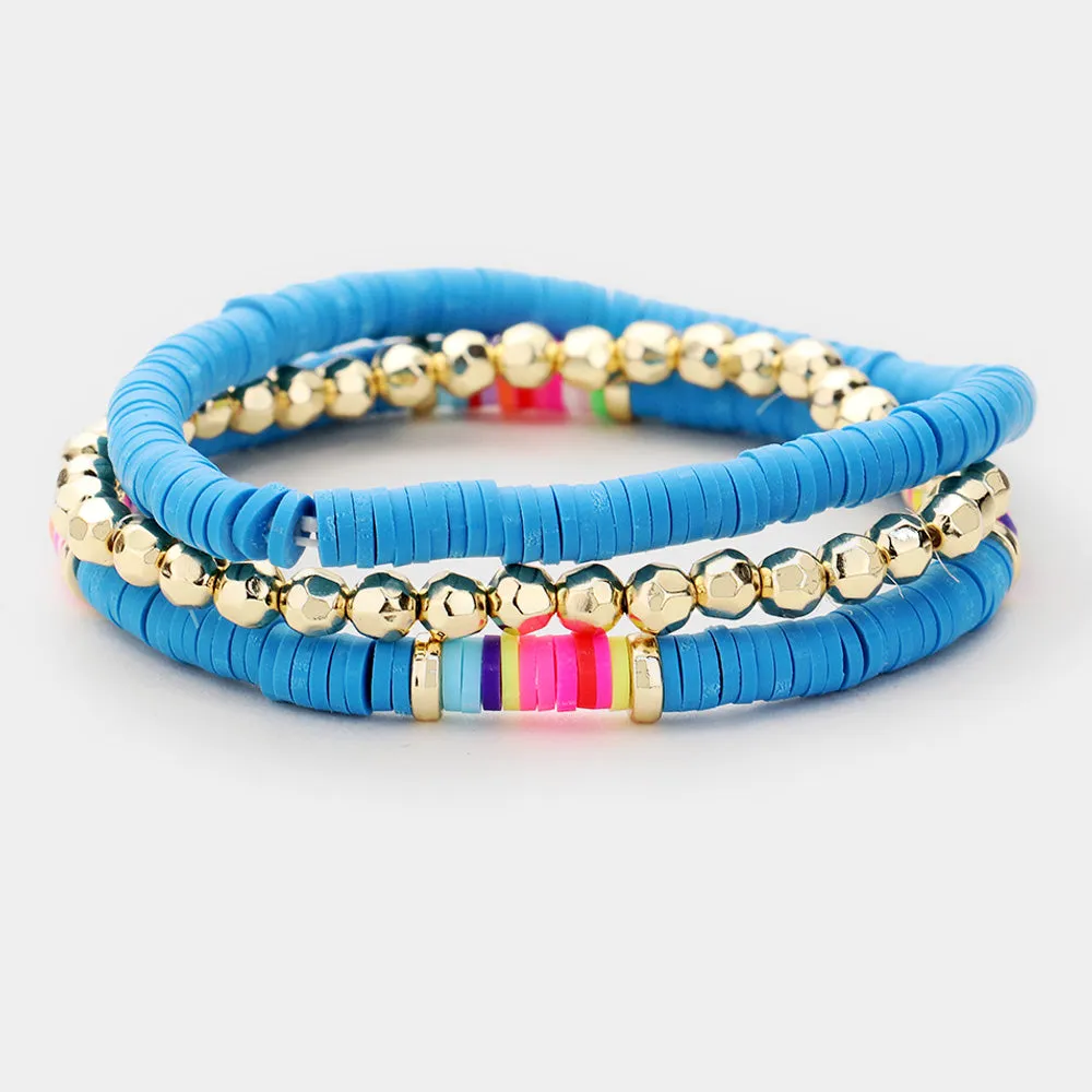 Disc Bead Gold Ball Layered Stretch Bracelet 3PCS