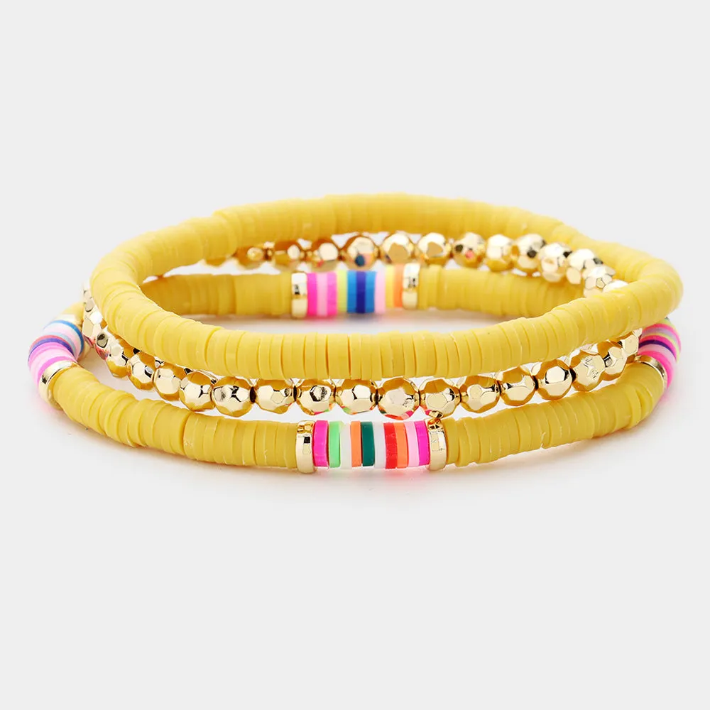 Disc Bead Gold Ball Layered Stretch Bracelet 3PCS