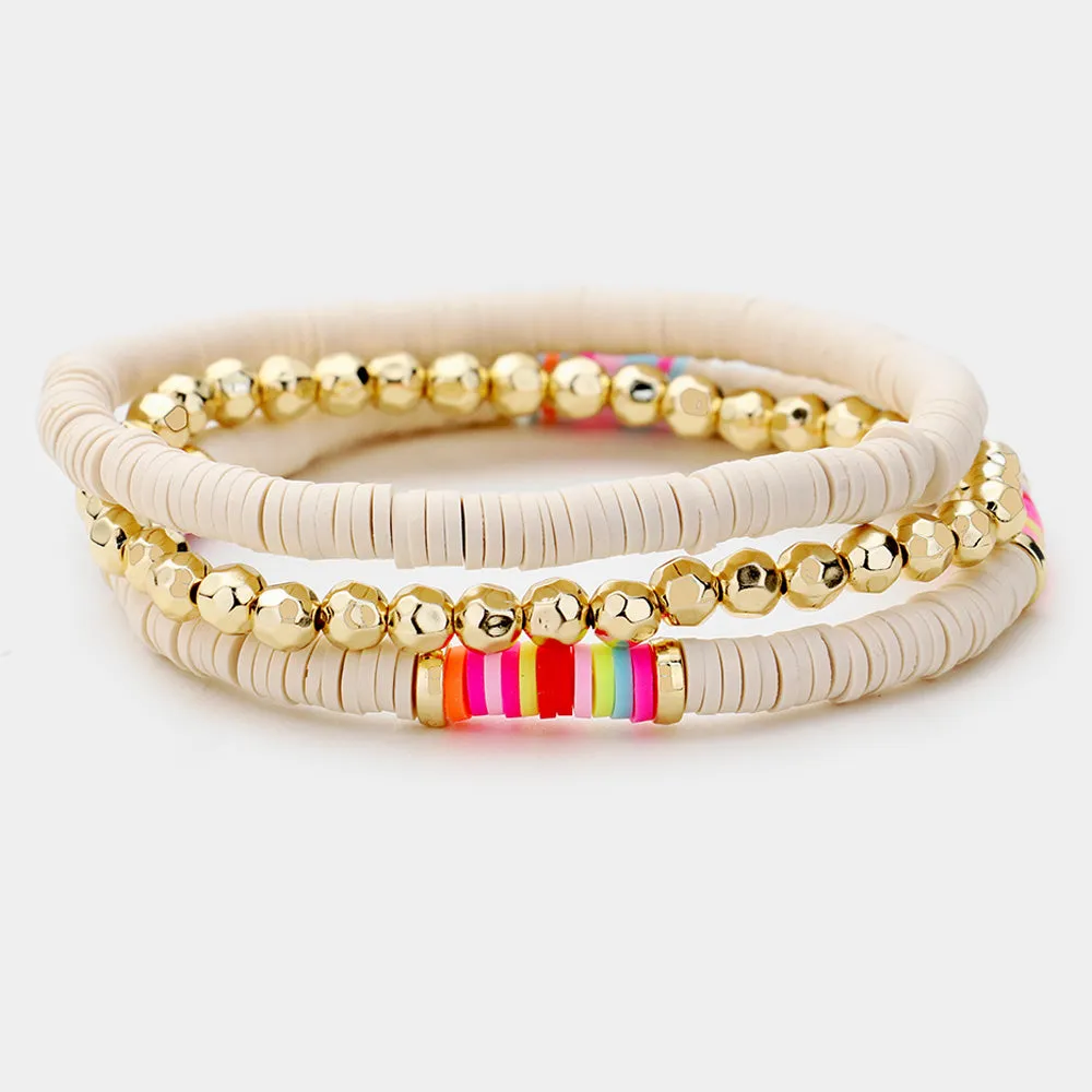 Disc Bead Gold Ball Layered Stretch Bracelet 3PCS