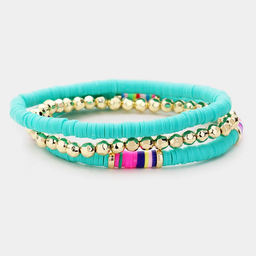Disc Bead Gold Ball Layered Stretch Bracelet 3PCS
