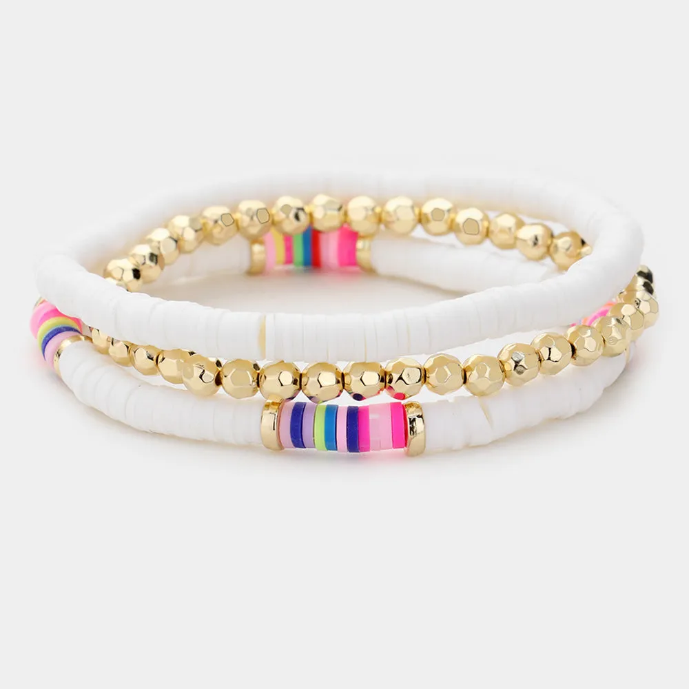 Disc Bead Gold Ball Layered Stretch Bracelet 3PCS
