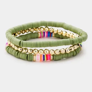 Disc Bead Gold Ball Layered Stretch Bracelet 3PCS