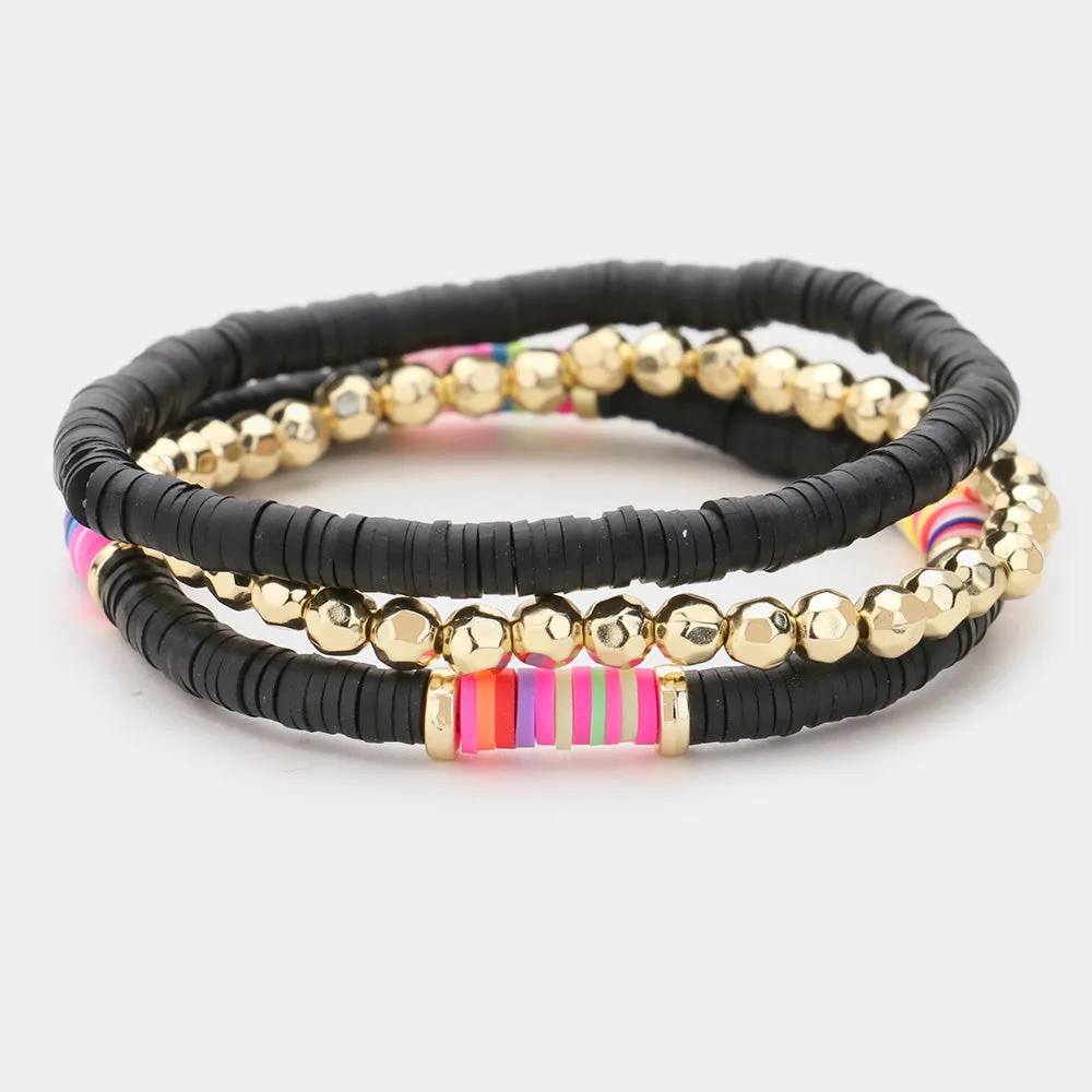 Disc Bead Gold Ball Layered Stretch Bracelet 3PCS