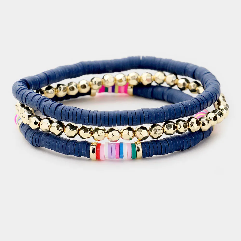 Disc Bead Gold Ball Layered Stretch Bracelet 3PCS