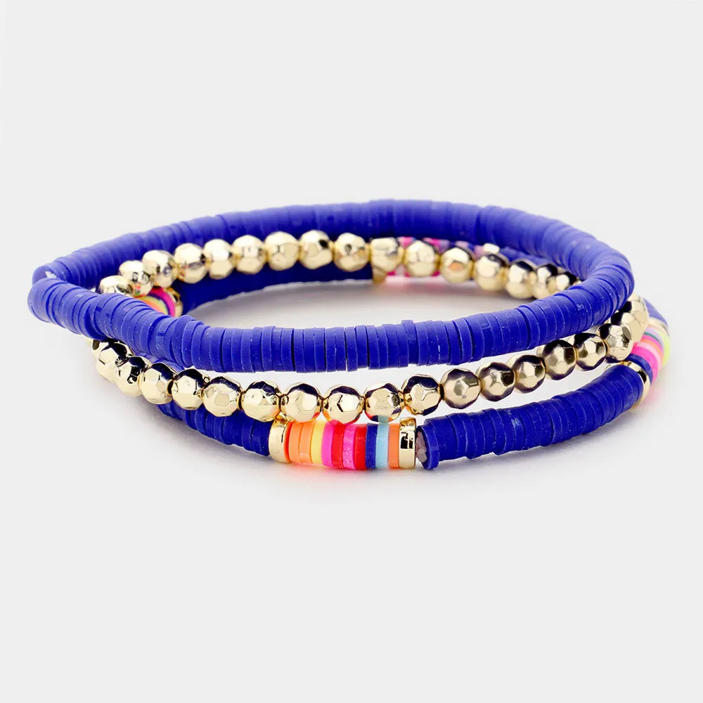 Disc Bead Gold Ball Layered Stretch Bracelet 3PCS