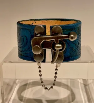 Distressed Blue Leather Cuff with Silver Closure MMC1