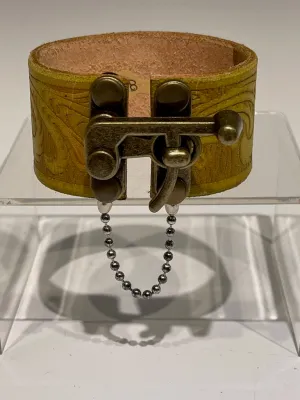 Distressed Yellow Leather Cuff with Brass Closure MMC9