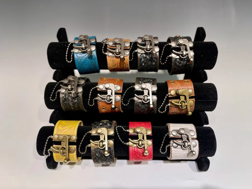 Distressed Yellow Leather Cuff with Brass Closure MMC9