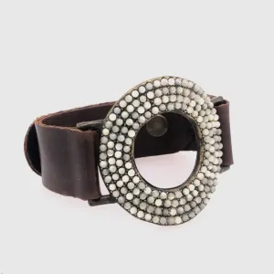 Donut Leather Bracelet – Vintage Brown with Mother of Pearl